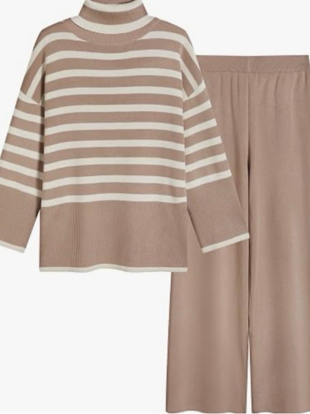 Tanming Women's Striped Sweater Sets 2 Piece Lounge Set- Khaki NWT- Sz. Large